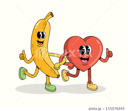 love and banana character groovy cartoon illustration love and banana character groovy cartoon illustration 133076845