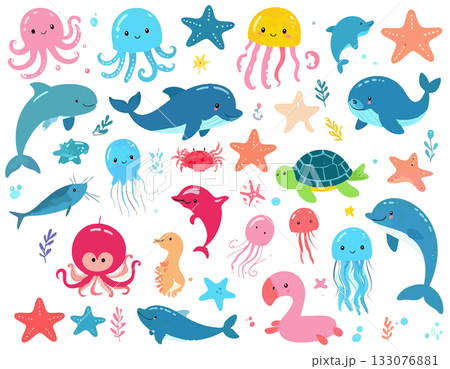 海の生き物のベクターイラストセット 海の生き物のベクターイラストセット 133076881