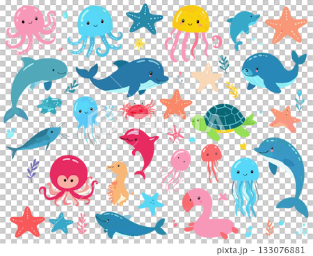 海の生き物のベクターイラストセット 海の生き物のベクターイラストセット 133076881