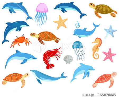 海の生き物のベクターイラストセット 133076883