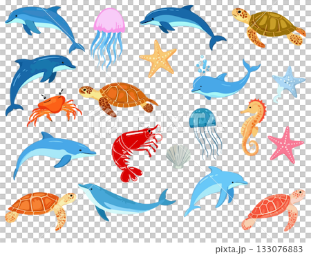 海の生き物のベクターイラストセット 133076883