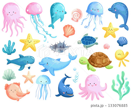 海の生き物のベクターイラストセット 133076885