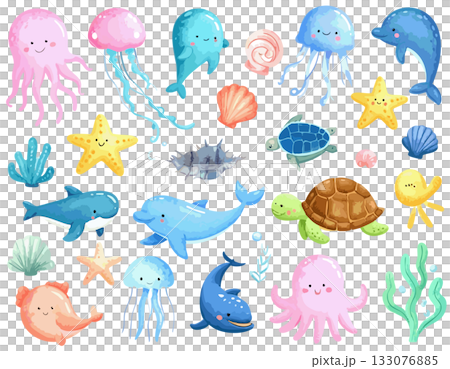 海の生き物のベクターイラストセット 133076885