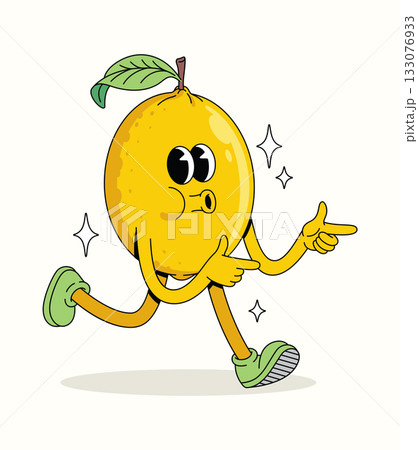 lemon energetic walk character groovy cartoon illustration lemon energetic walk character groovy cartoon illustration 133076933