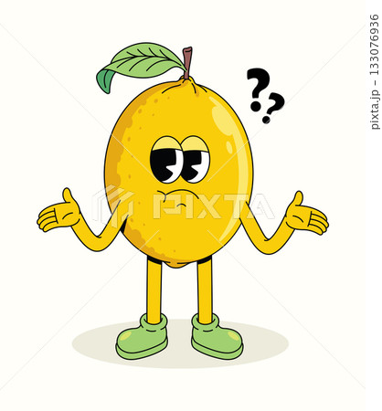 lemon confused character groovy cartoon illustration 133076936