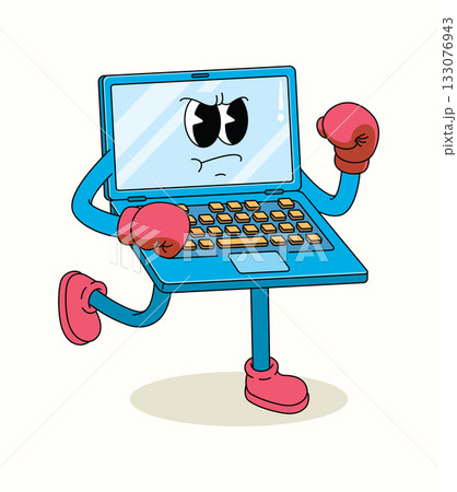 laptop boxer character groovy cartoon illustration 133076943