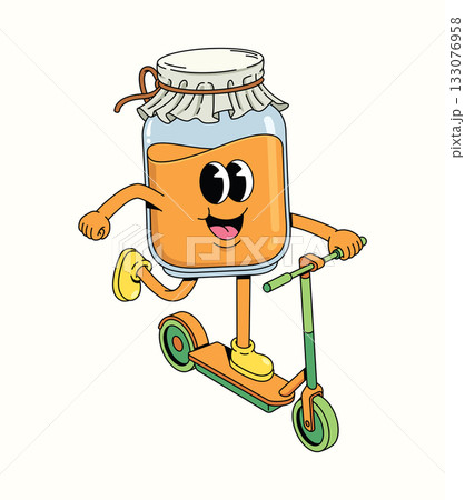 honey kick scooter groovy cartoon illustration honey kick scooter groovy cartoon illustration 133076958