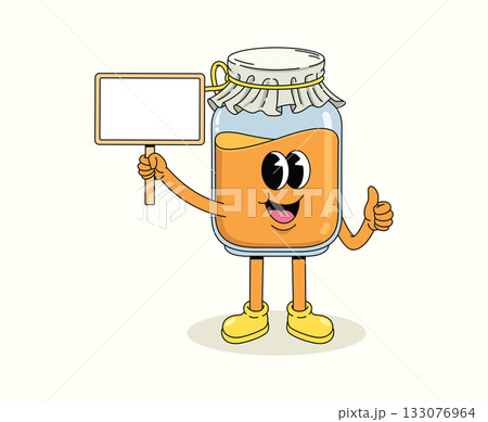 honey in a bottle blank board character groovy cartoon illustration 133076964