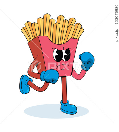 french fries boxer character groovy cartoon illustration french fries boxer character groovy cartoon illustration 133076980