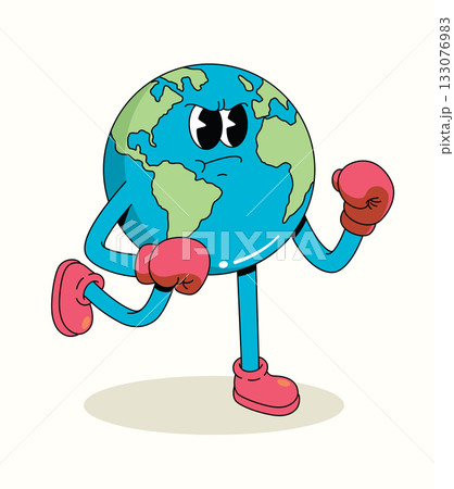 earth boxer character groovy cartoon illustration earth boxer character groovy cartoon illustration 133076983