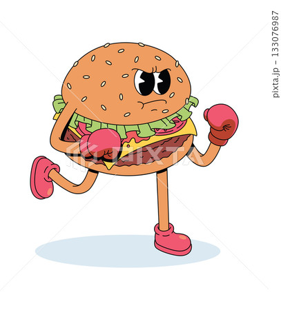 burger boxer character groovy cartoon illustration burger boxer character groovy cartoon illustration 133076987