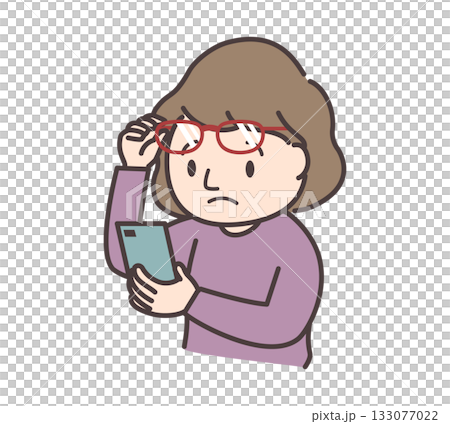 老眼でピントが合わず眼鏡をずらす女性 133077022