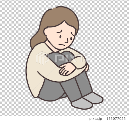 一個悲傷的女人蹲著 133077023