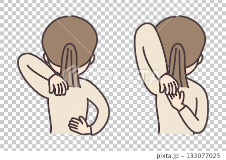 背中で手が組めるかどうかのストレッチ比較イラスト 133077025