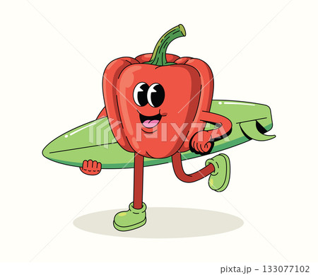 bell pepper surf character groovy cartoon illustration bell pepper surf character groovy cartoon illustration 133077102