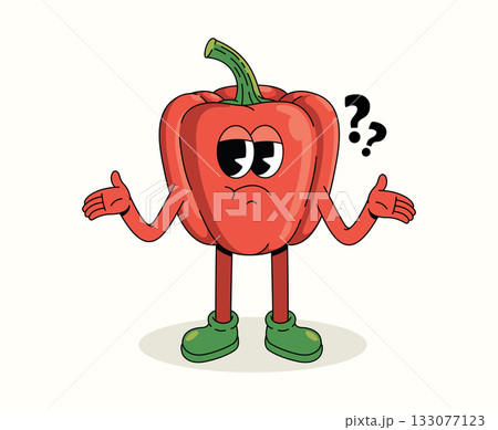 bell pepper confused character groovy cartoon illustration 133077123