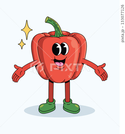 bell pepper character groovy cartoon illustration 133077126
