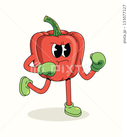 bell pepper boxer character groovy cartoon illustration 133077127