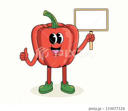 bell pepper blank board character groovy cartoon illustration 133077128