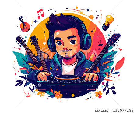 楽器を演奏するミュージシャン、DJイメージイラスト 133077185