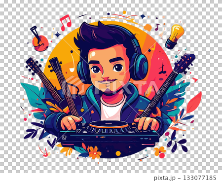 楽器を演奏するミュージシャン、DJイメージイラスト 133077185