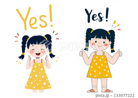 Two Girls Giving Thumbs Up with 'Yes!' Text 133077222