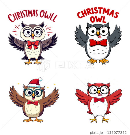 Cartoon Christmas Owls Collection 133077252