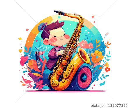 テナーサックスを吹くミュージシャンイラスト テナーサックスを吹くミュージシャンイラスト 133077333