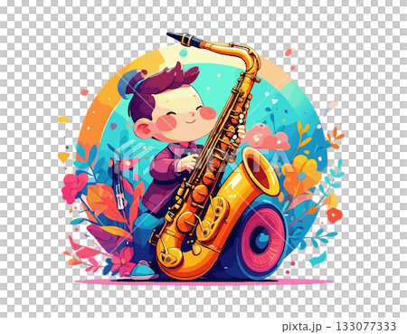 テナーサックスを吹くミュージシャンイラスト テナーサックスを吹くミュージシャンイラスト 133077333