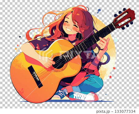 女子彈奏電吉他的插圖 女子彈奏電吉他的插圖 133077334