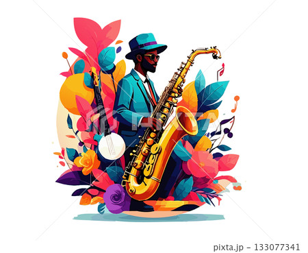 クラシカルなサックスの背景素材イラスト 133077341