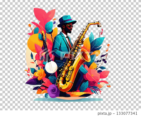 クラシカルなサックスの背景素材イラスト 133077341