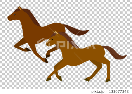 Two running bareback horses 133077348