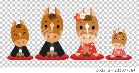 Smiling kimono-clad horse family set Smiling kimono-clad horse family set 133077364