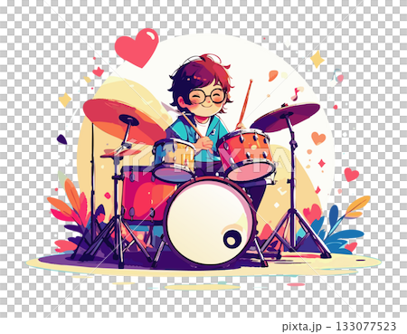 男孩打鼓的插圖 133077523