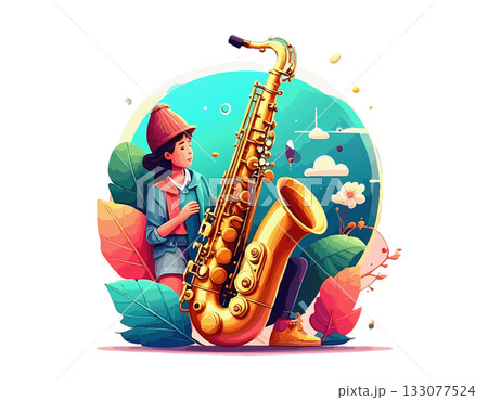 サックスを吹くミュージシャンイメージイラスト 133077524