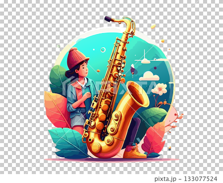 サックスを吹くミュージシャンイメージイラスト 133077524