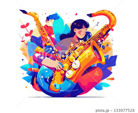 サックス、バンドを演奏するイメージイラスト サックス、バンドを演奏するイメージイラスト 133077528