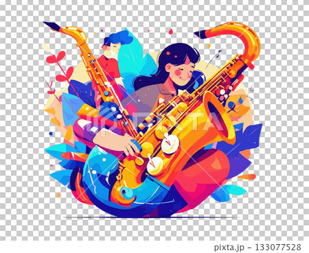 サックス、バンドを演奏するイメージイラスト サックス、バンドを演奏するイメージイラスト 133077528