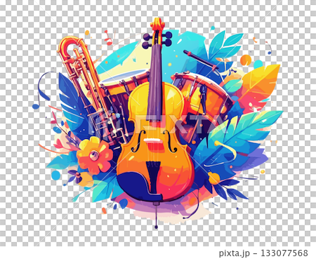 楽器をイメージした背景イラスト素材 楽器をイメージした背景イラスト素材 133077568