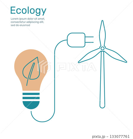 Leaf in Light bulb with plug to wind turbine, ecology concept nature conservation. Vector design illustration. Leaf in Light bulb with plug to wind turbine, ecology concept nature conservation. Vector design illustration. 133077761