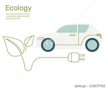 Leaf with plug to Electric car ecology concept nature conservation. Vector design illustration. 133077762