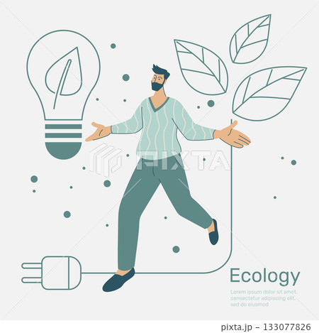 Man walking on line leaf, Green city with ecology nature conservation, Environmental protection. Vector design illustration. Man walking on line leaf, Green city with ecology nature conservation, Environmental protection. Vector design illustration. 133077826