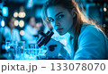 A scientist woman working hard to learn new things in a science lab. Generative Ai. 133078070