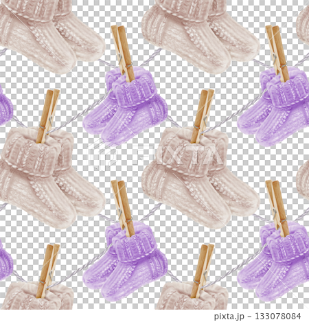 Tiny purple and beige knitted socks on a clothesline symbolizing premature babies birth.Watercolor illustration for World Prematurity Day awareness,neonatal support campaigns,heartfelt charity Tiny purple and beige knitted socks on a clothesline symbolizing premature babies birth.Watercolor illustration for World Prematurity Day awareness,neonatal support campaigns,heartfelt charity 133078084