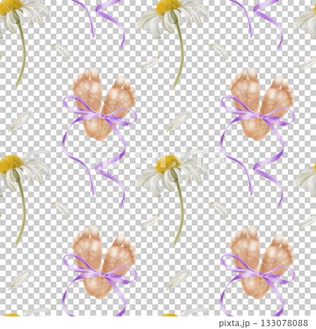 Premature baby feet tied with purple silk ribbon bow and chamomile flowers.Symbolic watercolor illustration for neonatal awareness,World Prematurity Day campaigns,and supportive charity projects Premature baby feet tied with purple silk ribbon bow and chamomile flowers.Symbolic watercolor illustration for neonatal awareness,World Prematurity Day campaigns,and supportive charity projects 133078088