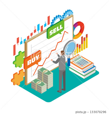 売買タイミングを分析する投資家 133078296