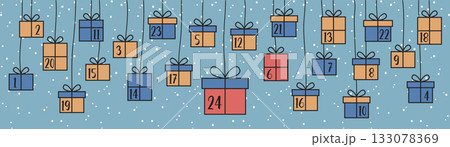 colorful advent calendar 24 christmas gifts vector illustration 133078369