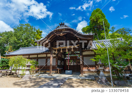 奈良県斑鳩町 秋の青空と斑鳩神社の拝殿 奈良県斑鳩町 秋の青空と斑鳩神社の拝殿 133078458