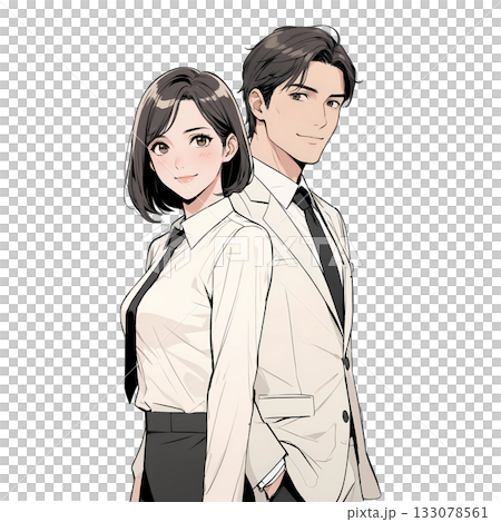 若手男女ビジネススタッフ（白背景・アニメ調） 133078561